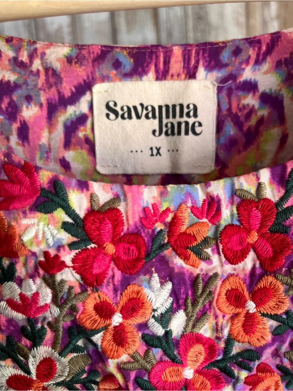 Savanna Jane Embroidered Ikat Floral Boho Blouse Top 1X Plus Size - Picture 5 of 5